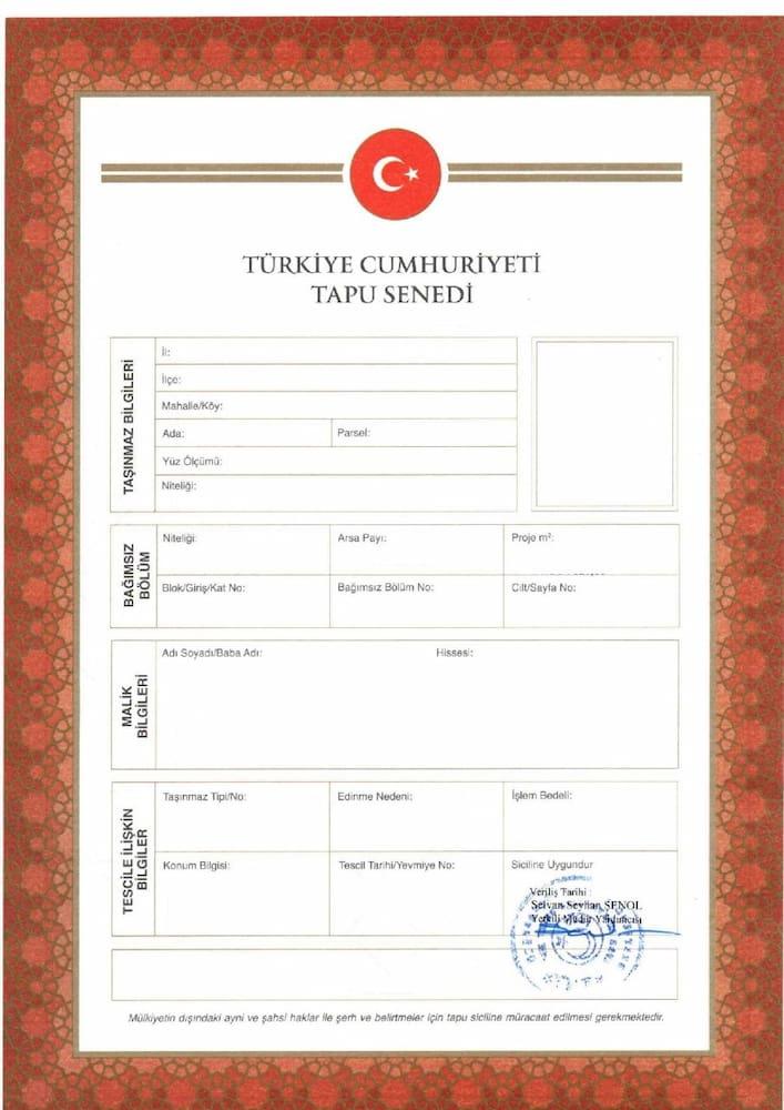 Example of a Turkish Tapu Title Deed for foreign property buyers
